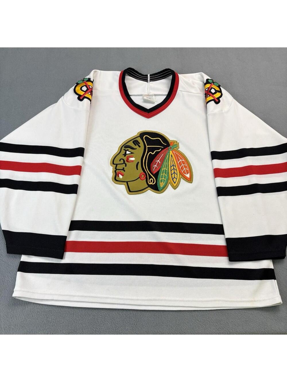 Vintage 80s 90s Chicago Black Hawks CCM NHL Hockey Jersey Size Large White